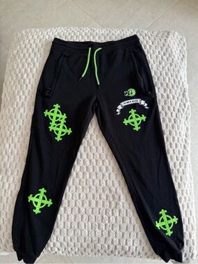 Sniper Gang Black Joggers With Neon Cross Patches
